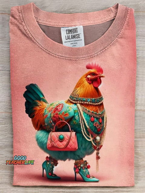 Funny Chicken Prints Casual T-shirt