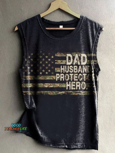 Dad Husband Protector Hero Print 100% Cotton Casual Tank Top