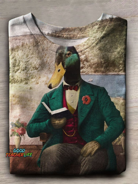 Monsieur Mallard Reading An Improving Book Prints Casual T-shirt