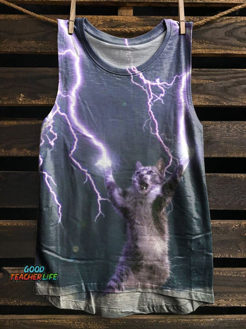 Cat Print 100% Cotton Casual Tank Top