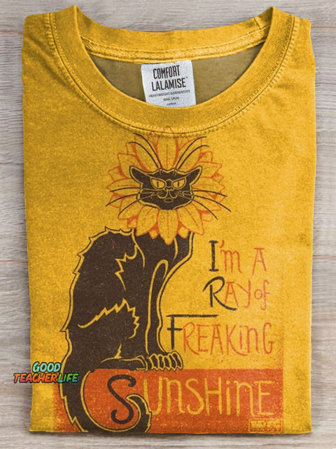 I'm A Ray Of Freaking Sunshine Cats Prints Casual T-shirt