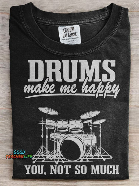 Drums Make Me Happy Print T-shirt