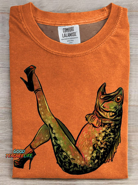 Retro Funny Fish Print T-shirt