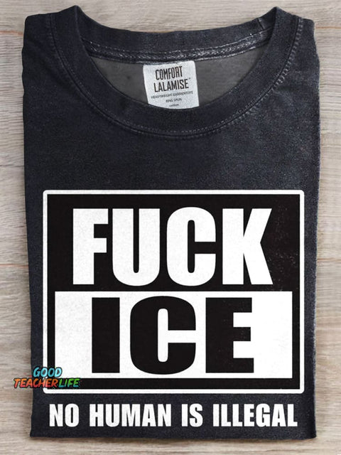 FUCK ICE Print Casual T-shirt