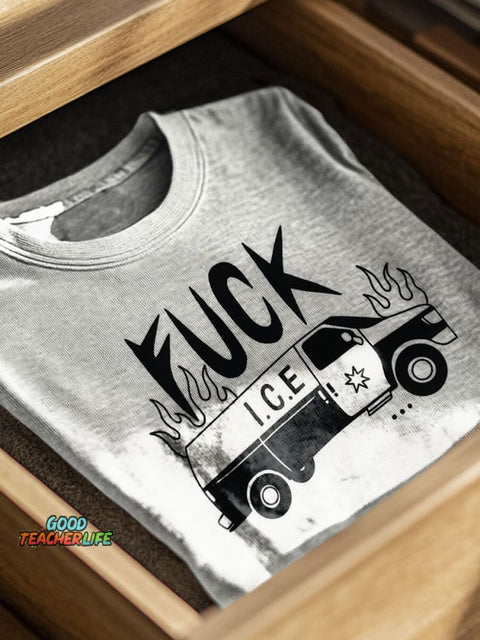 Fuck Ice Print Casual T-shirt