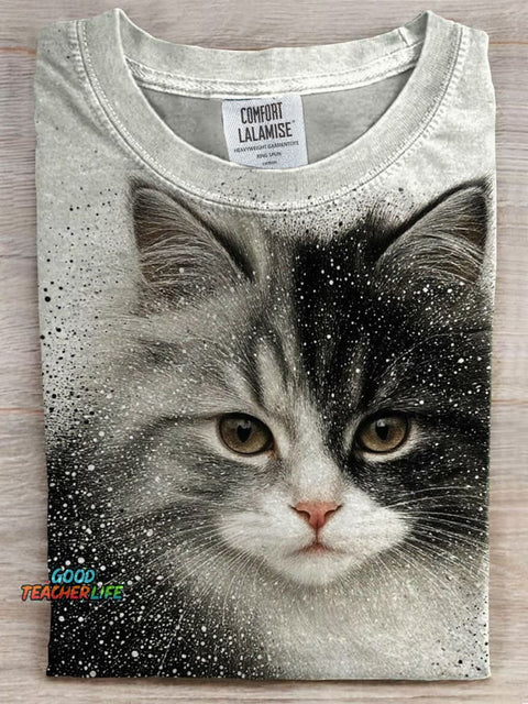 Cat Art Print Casual T-shirt