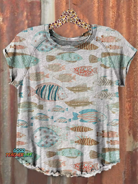Fish Art Print Casual T-shirt