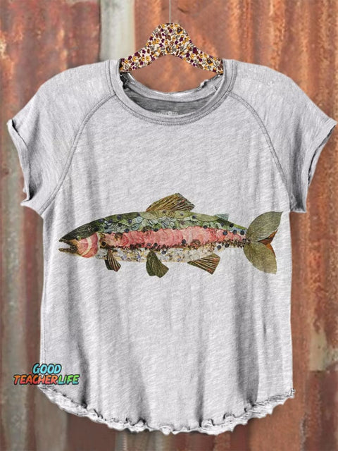 Fish Art Print Casual T-shirt