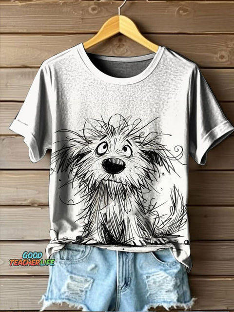 Art Dog Print Casual T-shirt