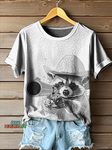 Raccoon Art Print Casual T-shirt