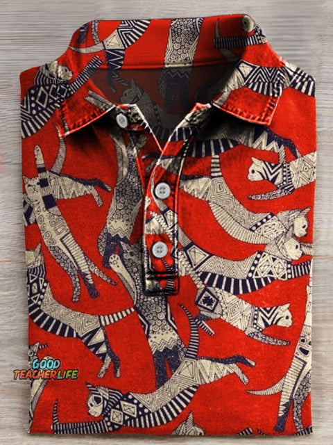 Cat Art Print Casaul Short SLeeve Polo Shirt