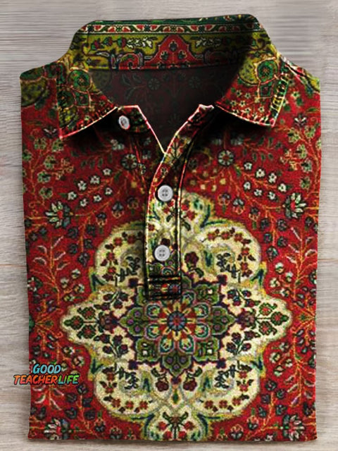 Ethnic Flower Prints Casaul Short Sleeve Polo Shirt