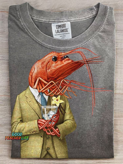Funny Shrimp Print Casual T-shirt
