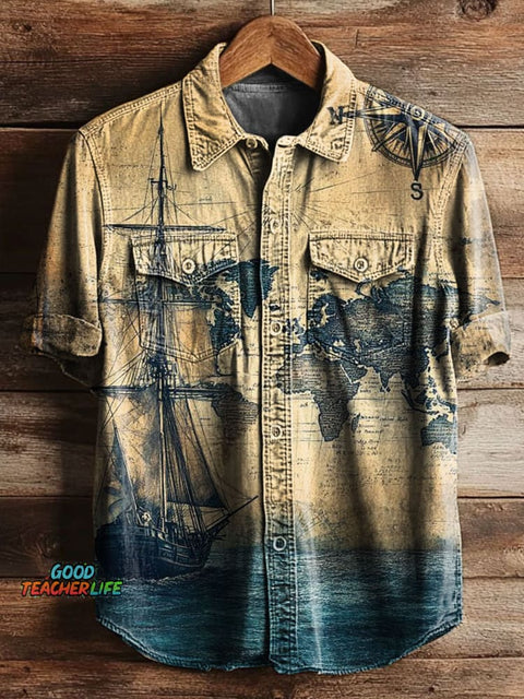 Navigation Art Print Casual Shirt