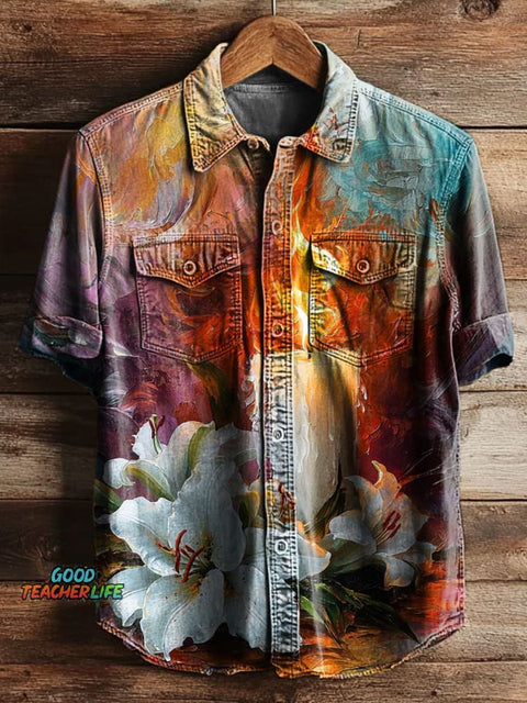 Oil Painting Floral Print Casual Shirt