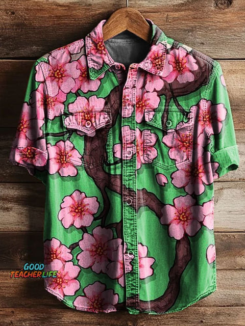 Colorful Flower Art Print Casual Shirt