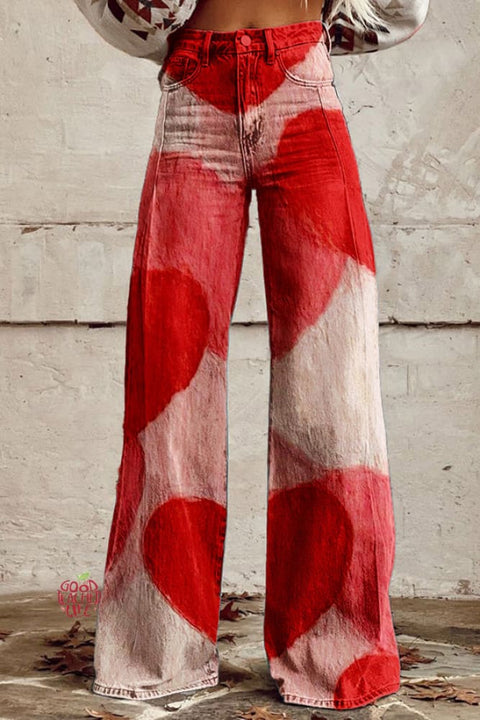 Valentine's Day Gradient Heart Wide Leg Pants