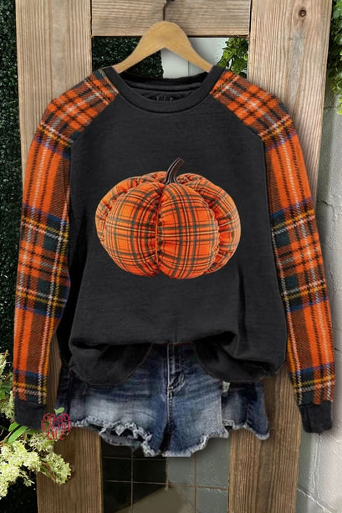 Vintage Fall Check Pumpkin Sweatshirt