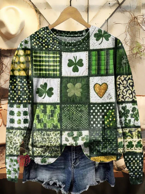 Women's St. Patrick's Day Shamrock Patterned Sweatshirt