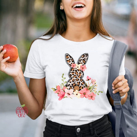 Leopard Floral Bunny Teacher T-Shirt