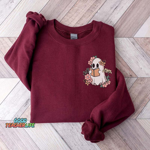 Retro Ghost Reading Books Sweatshirt