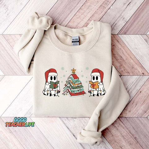 Christmas Ghost Book Reading Sweatshirt