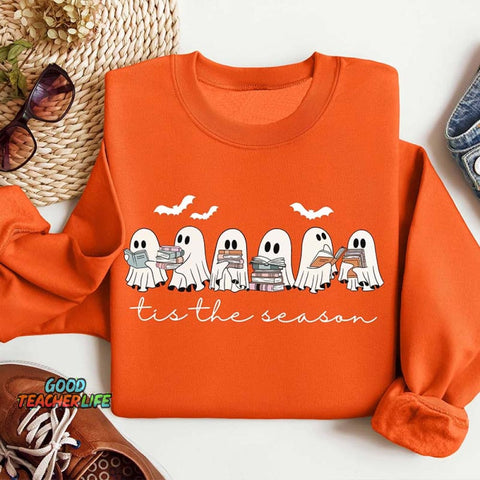 Retro Ghosts Reading Books Teacher Librarian Sweatshirt