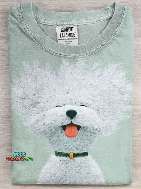 Cute Dog Art Print Casual Short Sleeve T-shirt