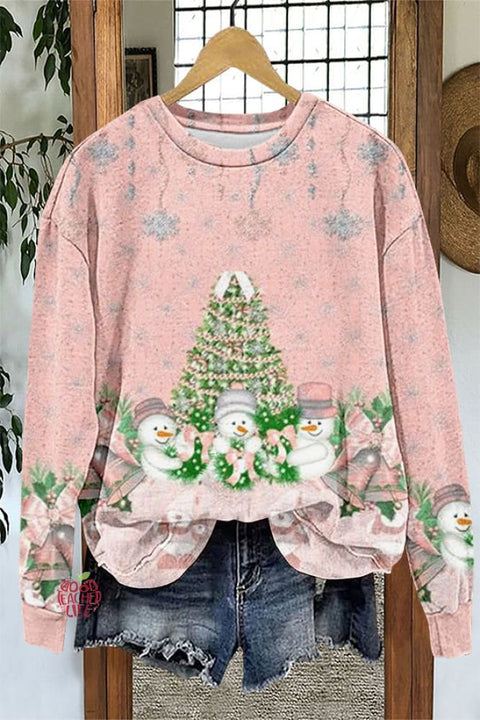 Pink Sweet Christmas Tree Print Sweatshirt