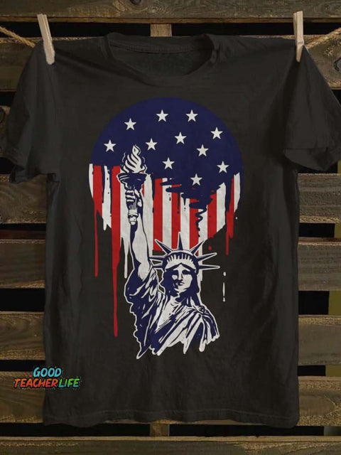 Independence Day Statue of Liberty Print Casual Short Sleeve T-Shirt