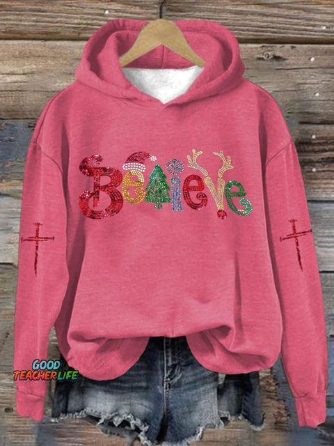 Women'S Believe Bling Printed Casual Hoodie