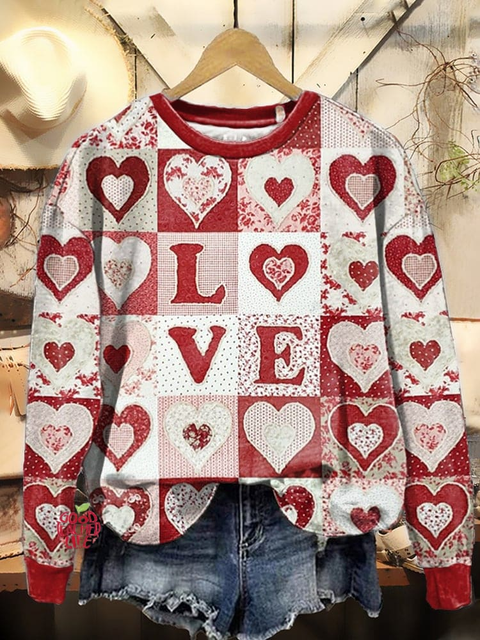 Valentine'S Day Geometric Pattern Crew Neck Sweatshirt