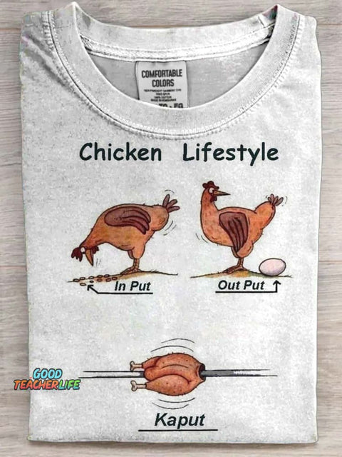 Funny Chicken Print Casual Short Sleeve T-Shirt