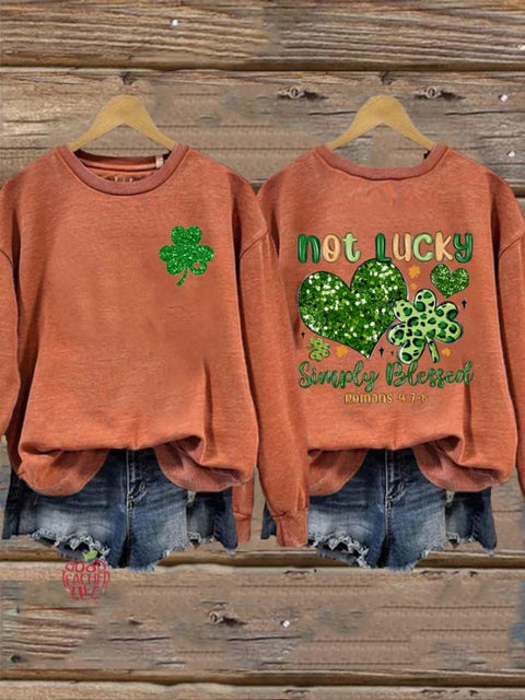 Women's Glitter St. Patrick's Day Not Lucky Simple Blessed Printed Sweatshirt