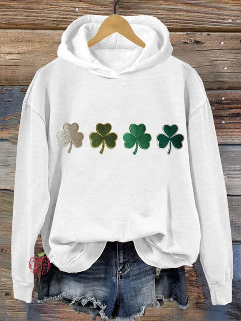 St. Patrick's Day Shamrock Print Hooded Sweatshirt