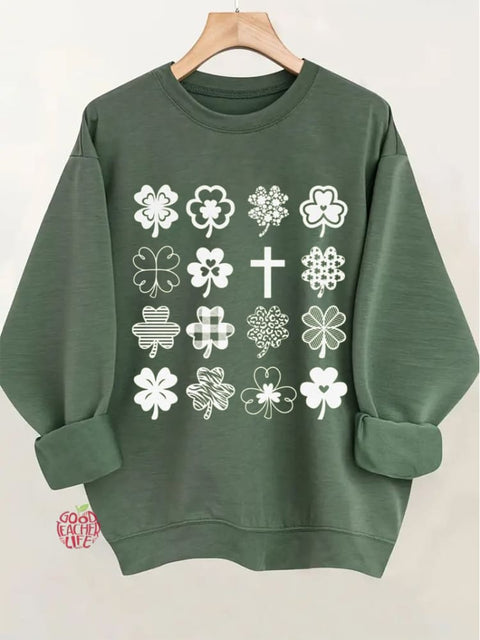 Women's St. Patrick's Day Trefoil Cross Print Sweatshirt