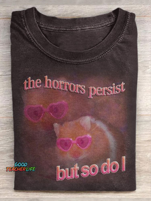 Retro Fun Glasses Hamster Print Casual Short Sleeve T-Shirt