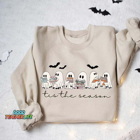 Retro Ghosts Reading Books Teacher Librarian Sweatshirt