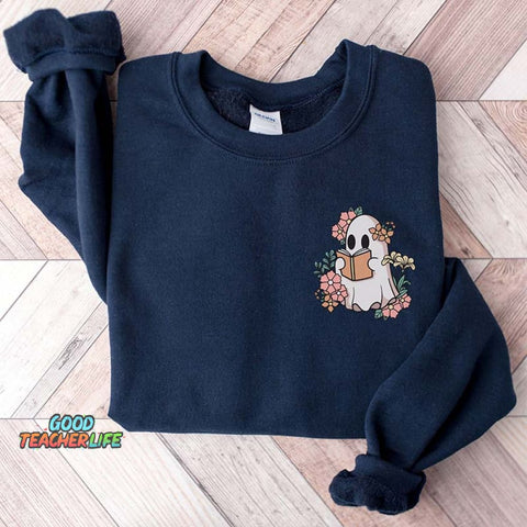 Retro Ghost Reading Books Sweatshirt