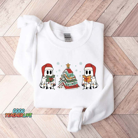 Christmas Ghost Book Reading Sweatshirt
