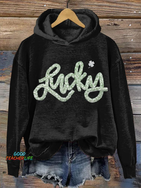 St. Patrick's Day Shamrock Print Hooded Sweatshirt