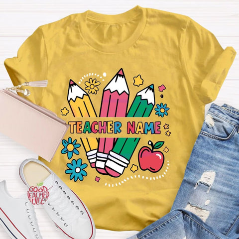 Personalized Teacher Name Kindergarten Pencil T-shirt