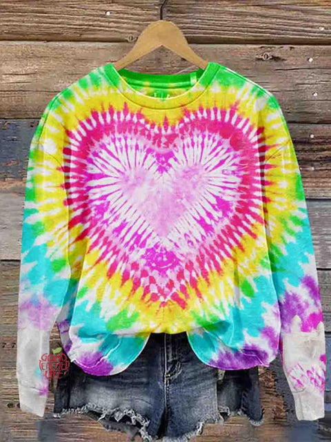 Valentine's Day Tie Dye  Blue Heart Patter Pattern Crew Neck Sweatshirt