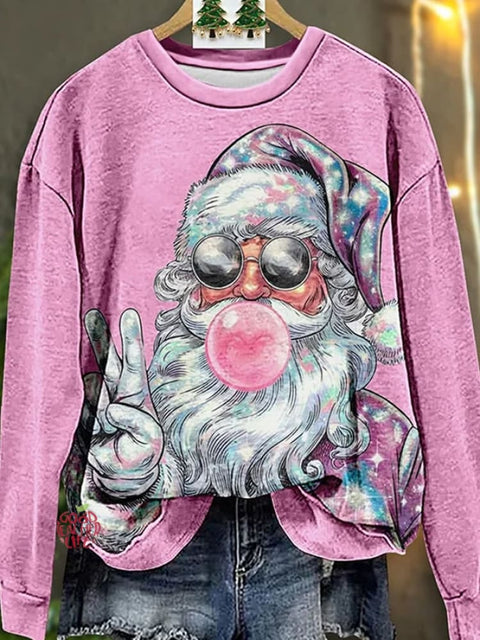 Women's Retro Santa Print Merry Christmas Casual Sweatshirt