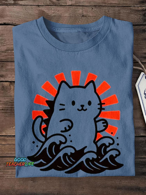 Funny Cat Art Print Short Sleeve T-Shirt