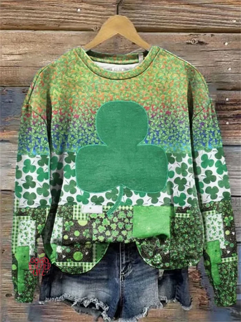 Women's St. Patrick'S Day Retro Lucky Clover Pattern Patterned Sweatshirt