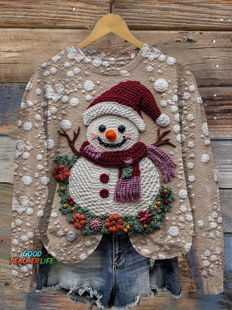 Winter Christmas Snowman Art Print Casual Sweatshirt