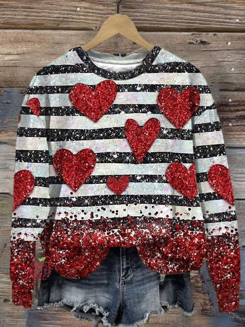 Women's Valentine's Day Heart Print Long Sleeve Sweatshirt