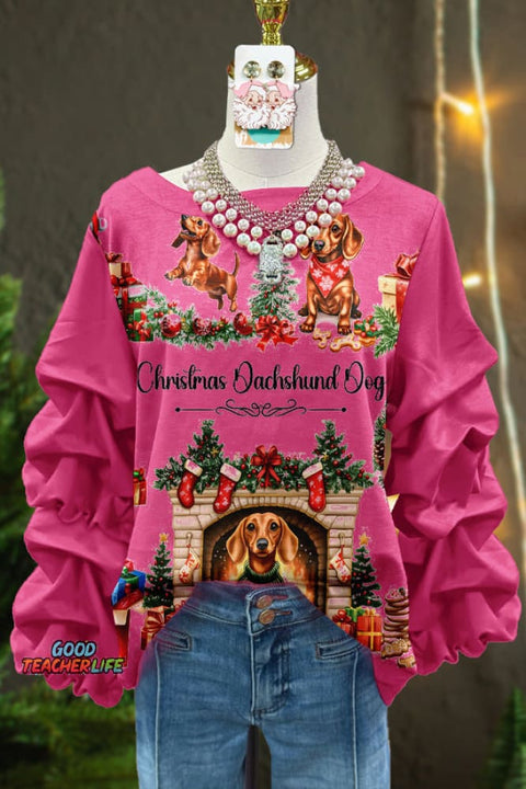 Classic Christmas Dachshund Print Top