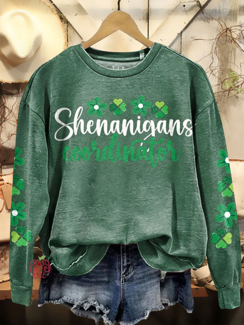 Women's St. Patrick'S Day Retro Luckyl Clover  Pattern Patterned Sweatshirt